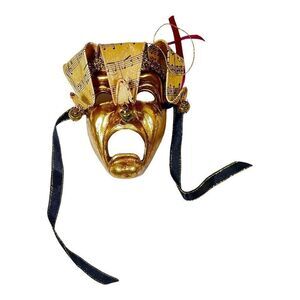 Vtg Wayne Kleski Musical Jester Mardi Gras Glitter Mask Christmas Ornament